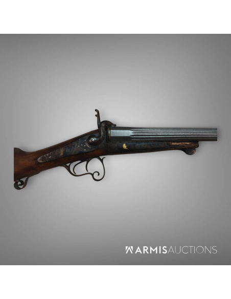 Exceptionnel fusil de chasse à broches signé Moral à Nîmes