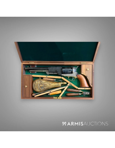 Revolver à percussion Colt Walker 1847 gravé en coffret avec accessoires